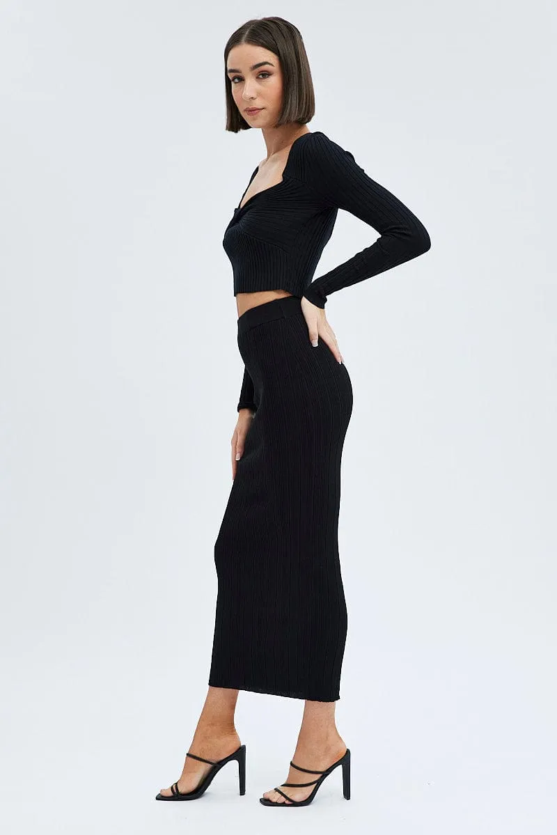 Black Knit Skirt High Rise Maxi sold by Ally Fashion product image thumbnail 4