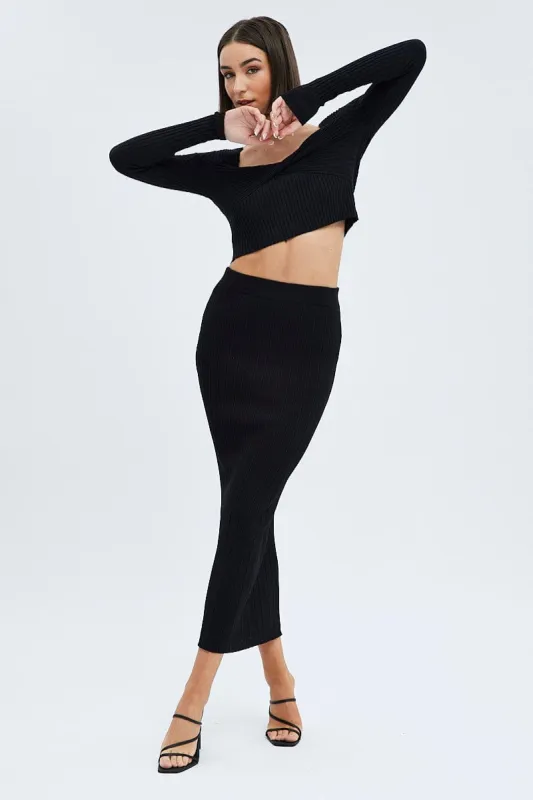 Black Knit Skirt High Rise Maxi sold by Ally Fashion