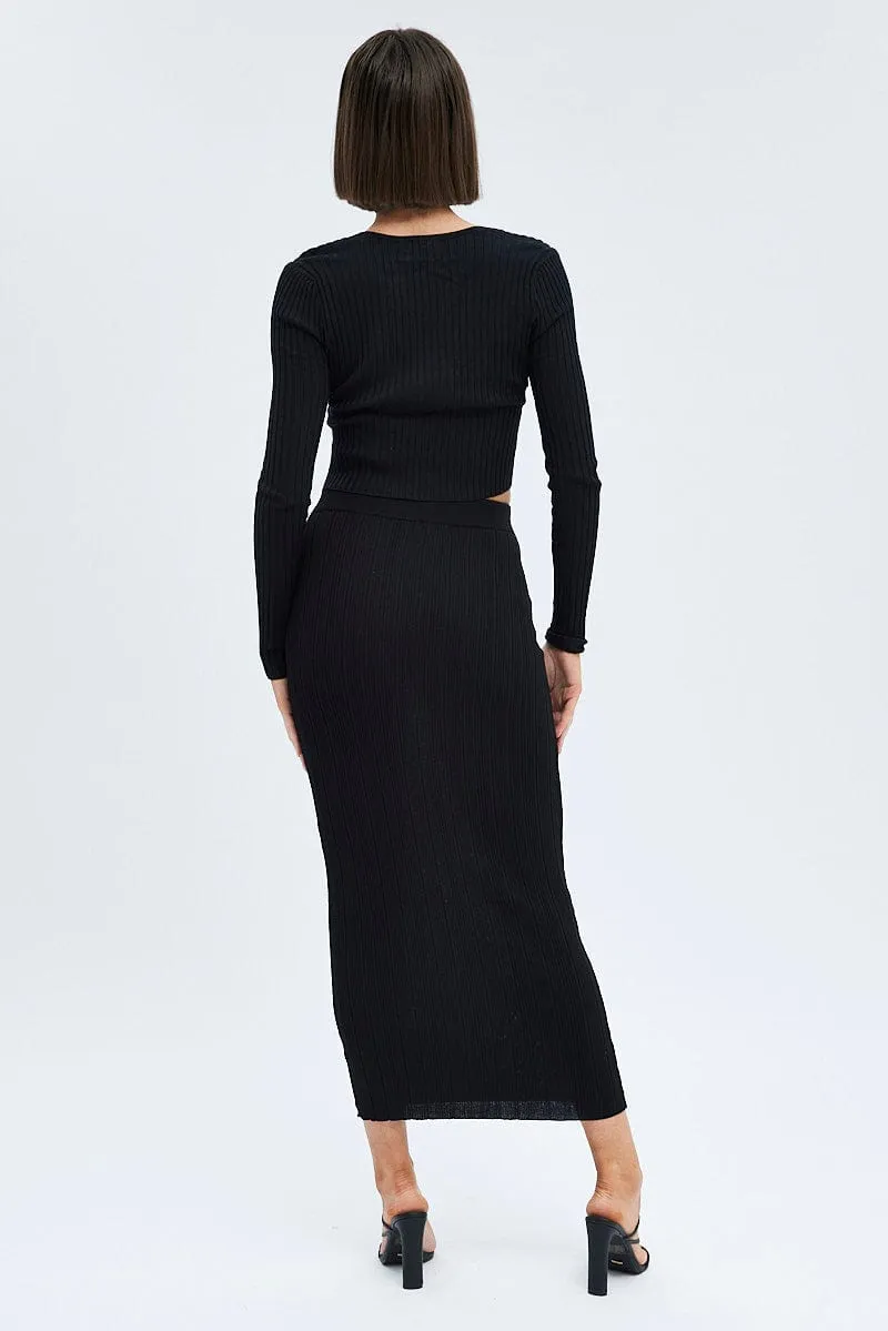 Black Knit Skirt High Rise Maxi sold by Ally Fashion product image thumbnail 5