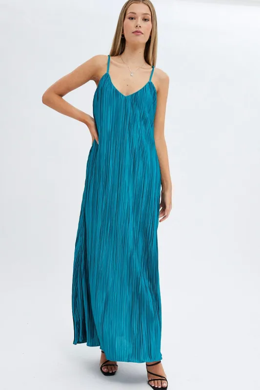 Green Maxi Dress Sleeveless Plisse sold by Ally Fashion