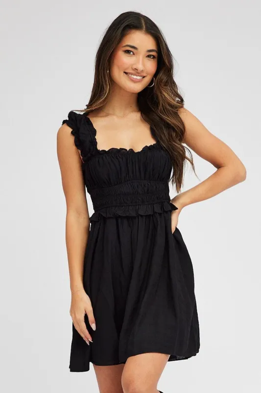 Black Mini Dress Sleeveless Sweetheart Skater Romantic sold by Ally Fashion
