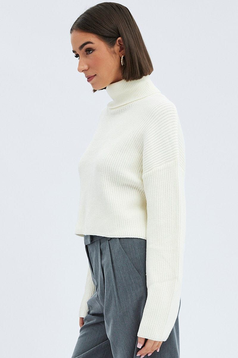 White Knit Jumper Turtle Neck Crop sold by Ally Fashion product image thumbnail 4
