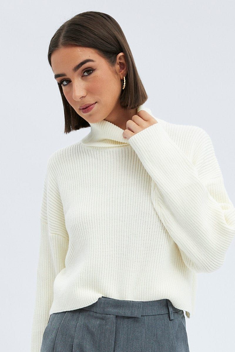 White Knit Jumper Turtle Neck Crop sold by Ally Fashion