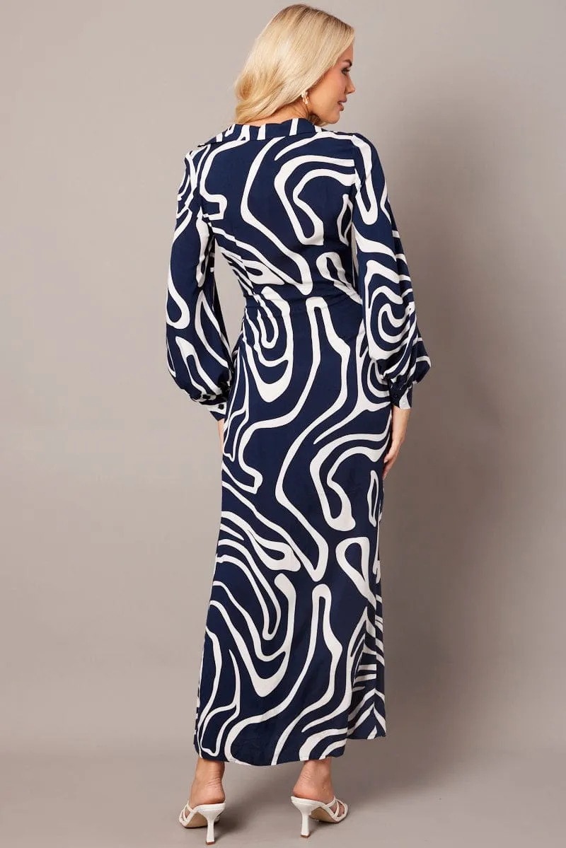 Blue Abstract Wrap Maxi Dress Shirt Dress sold by Ally Fashion product image thumbnail 5