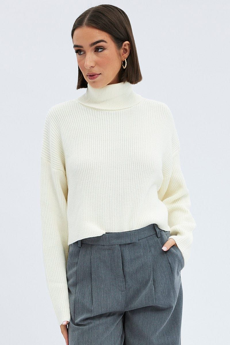 White Knit Jumper Turtle Neck Crop sold by Ally Fashion product image thumbnail 3
