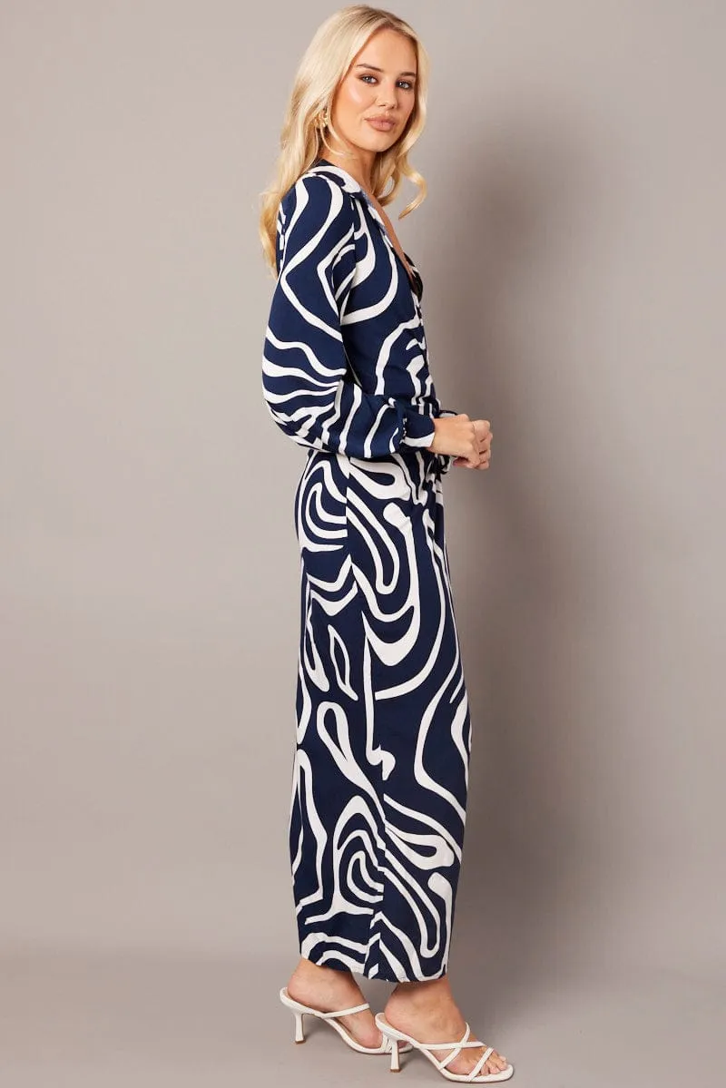 Blue Abstract Wrap Maxi Dress Shirt Dress sold by Ally Fashion product image thumbnail 4