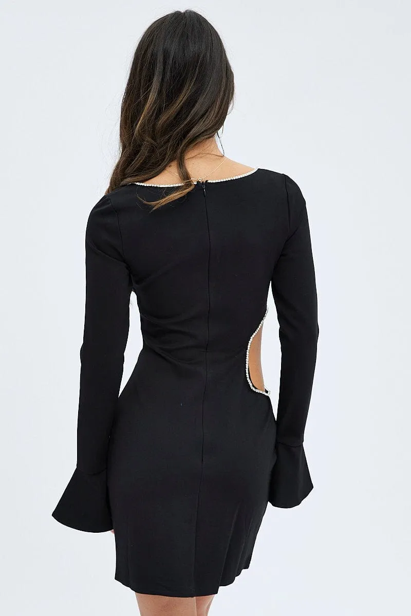 Black Flared Sleeve Cut Out Diamante Mini Dress sold by Ally Fashion product image thumbnail 5