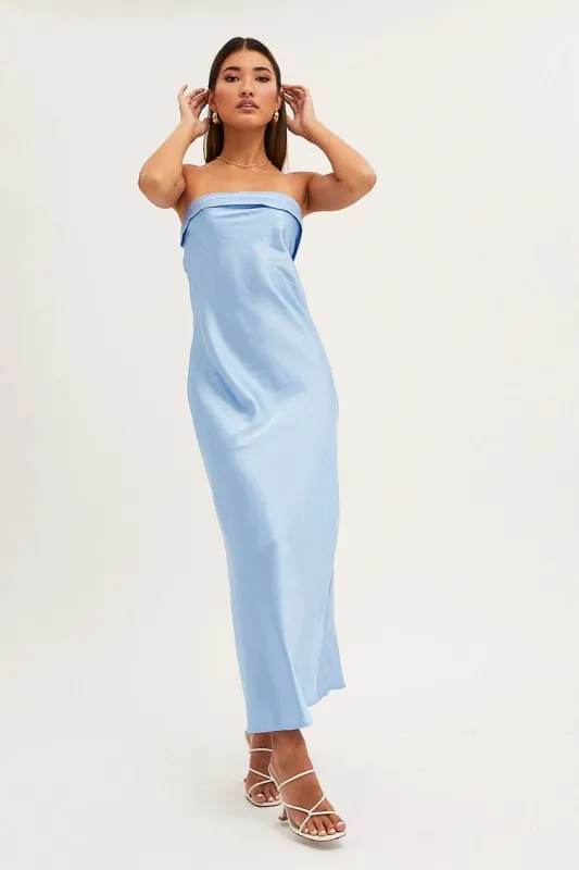 Blue Satin Dress Maxi Strapless sold by Ally Fashion