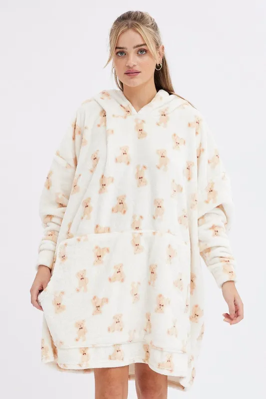 Print Teddy Bear Fluffy Cosy Blanket Hoodie PJ sold by Ally Fashion