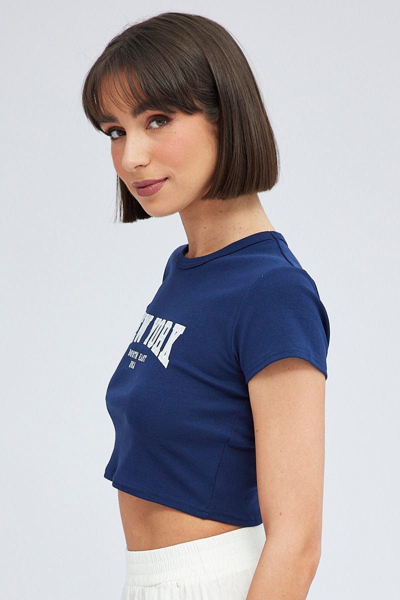 Blue Baby Tee Short Sleeve Crop Graphic sold by Ally Fashion product image thumbnail 4