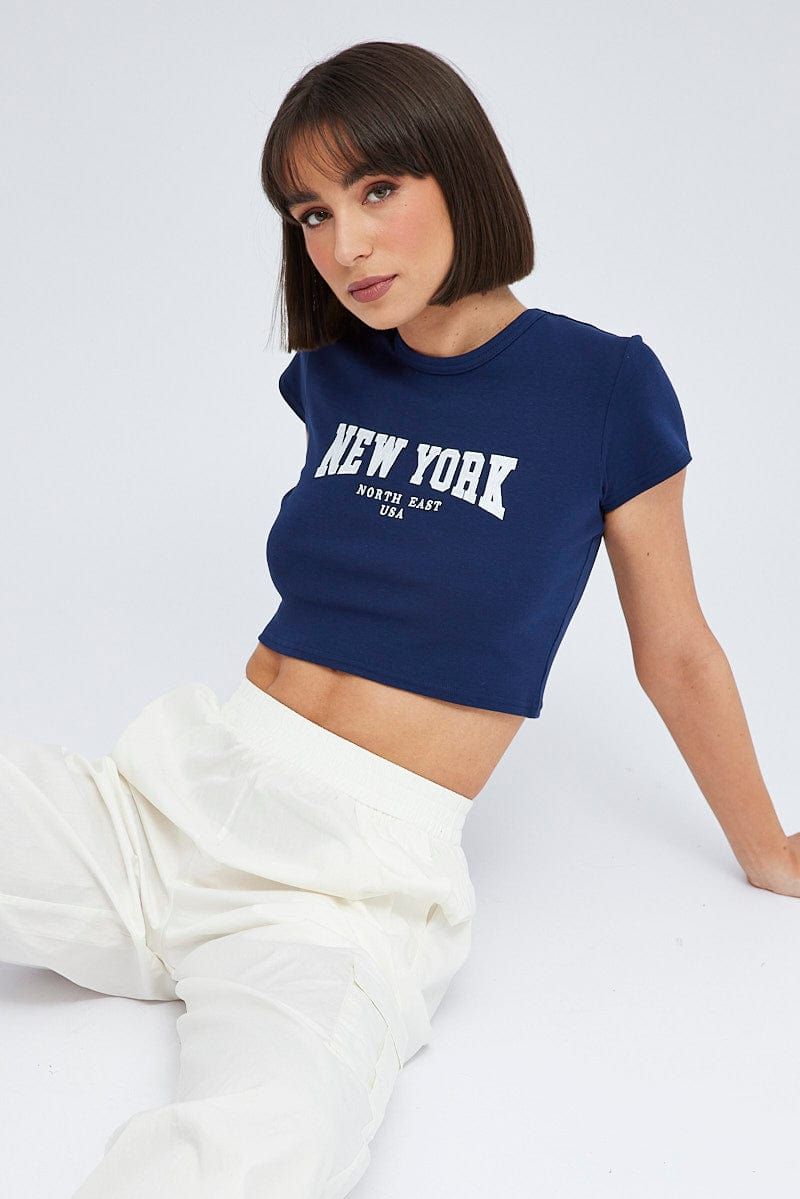 Blue Baby Tee Short Sleeve Crop Graphic sold by Ally Fashion