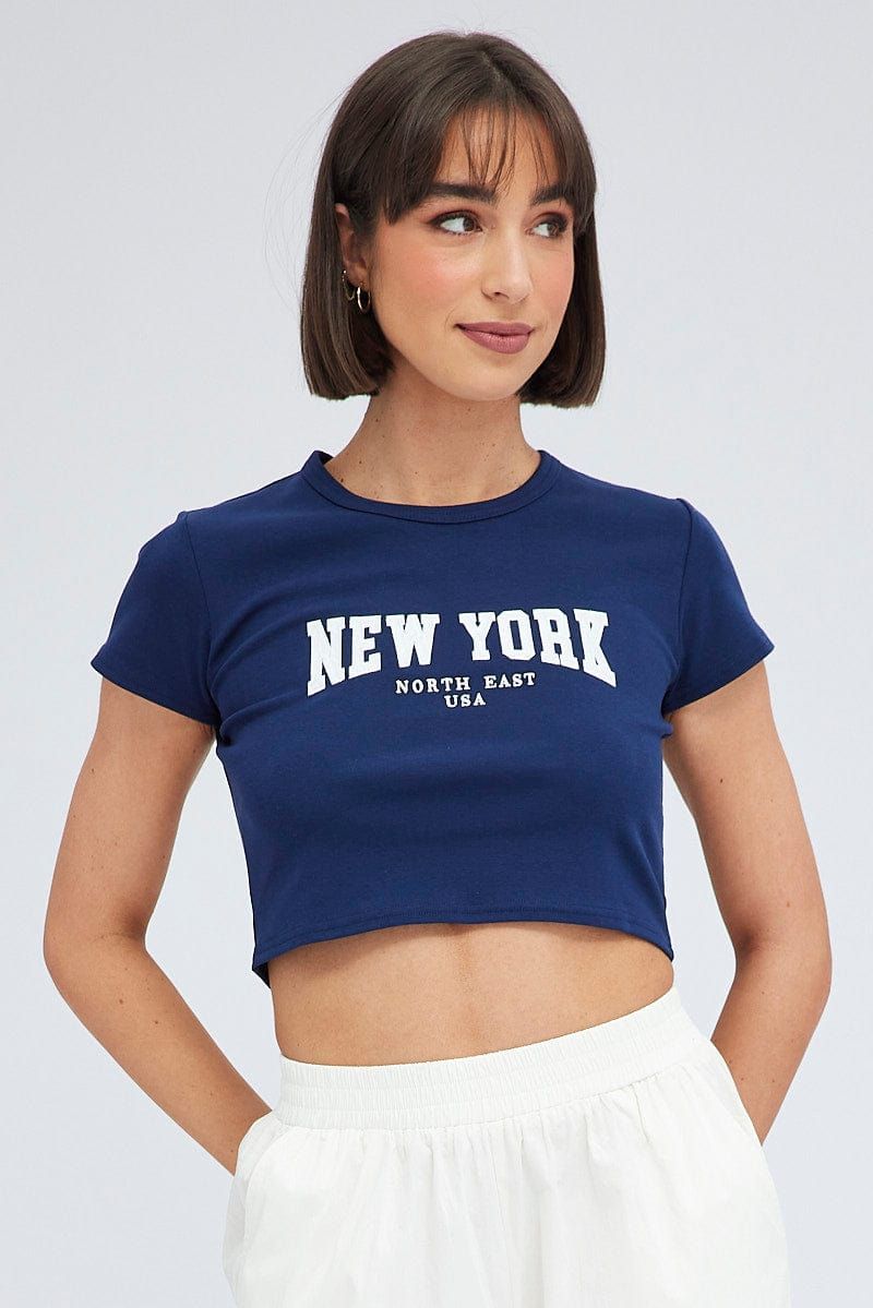 Blue Baby Tee Short Sleeve Crop Graphic sold by Ally Fashion product image thumbnail 3