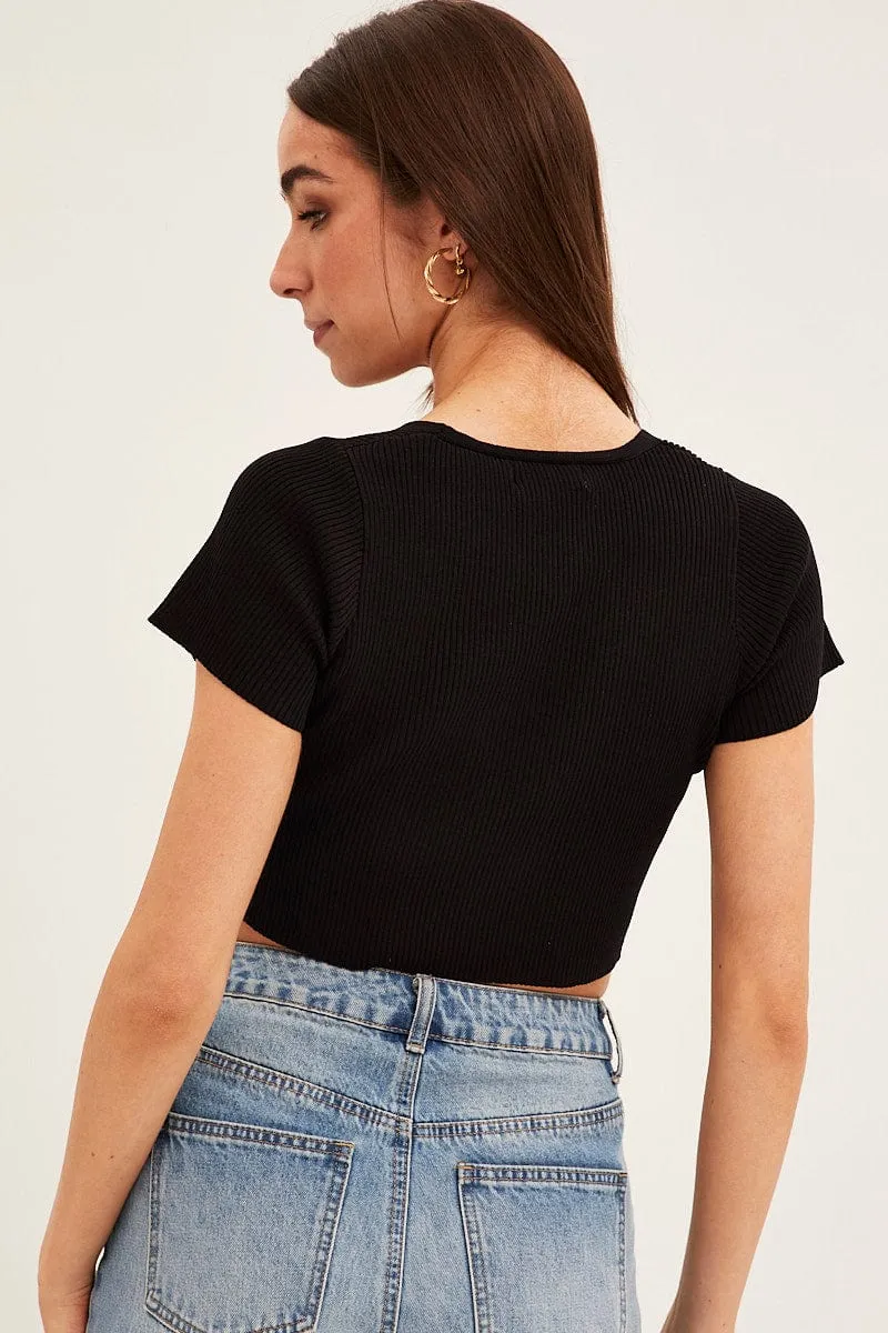 Black Short Sleeve Rib Cardigan sold by Ally Fashion product image thumbnail 5