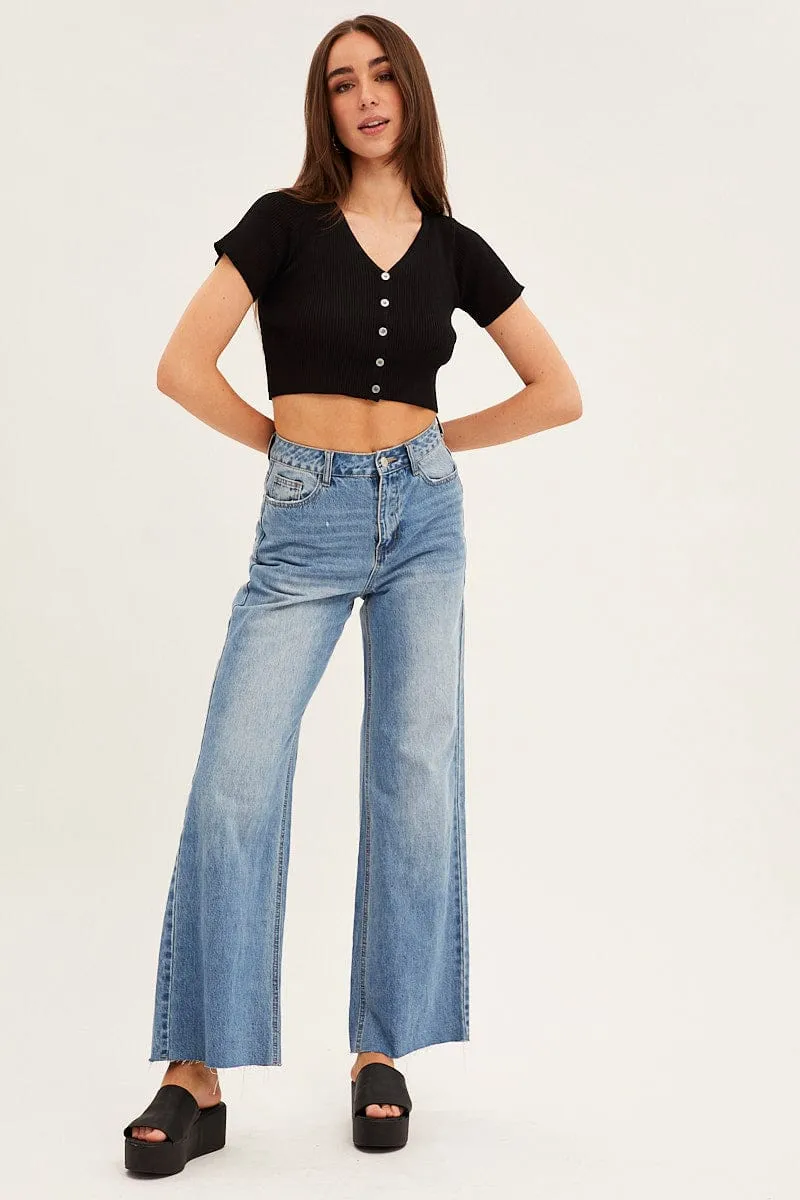 Black Short Sleeve Rib Cardigan sold by Ally Fashion product image thumbnail 2