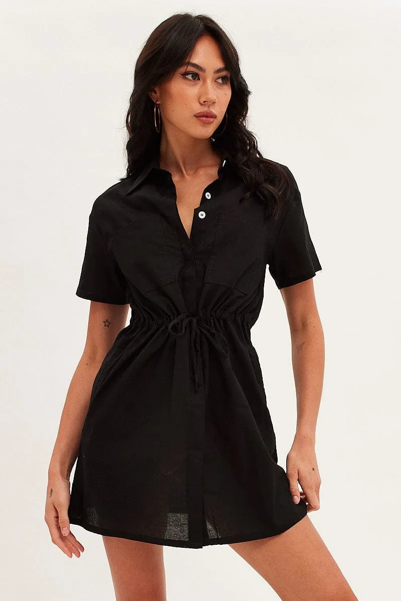 Black Shirt Dress Pocket Short Sleeve Button Front sold by Ally Fashion product image thumbnail 3