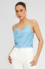 Blue Satin Cami Sleeveless Cowl Neck sold by Ally Fashion