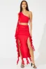 Red Ruffle Maxi Skirt sold by Ally Fashion