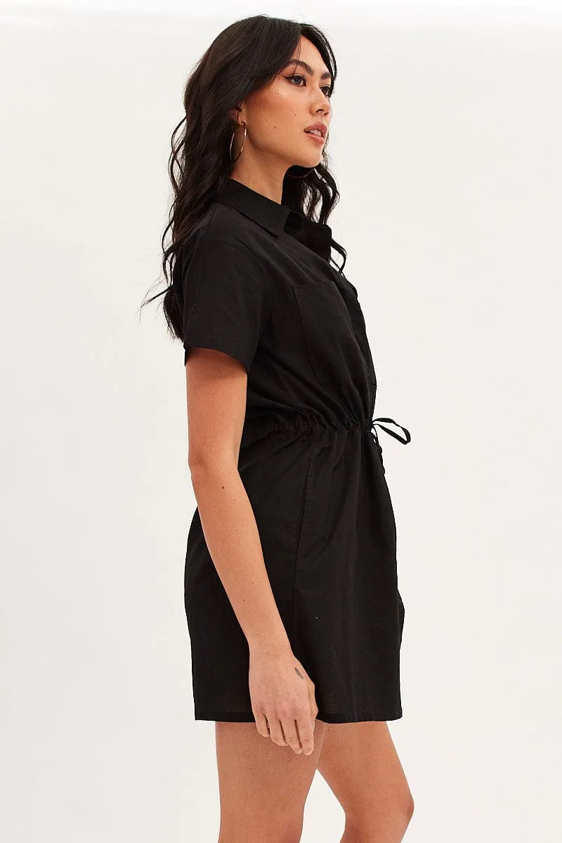 Black Shirt Dress Pocket Short Sleeve Button Front sold by Ally Fashion product image thumbnail 4