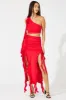 Red Ruffle Maxi Skirt sold by Ally Fashion