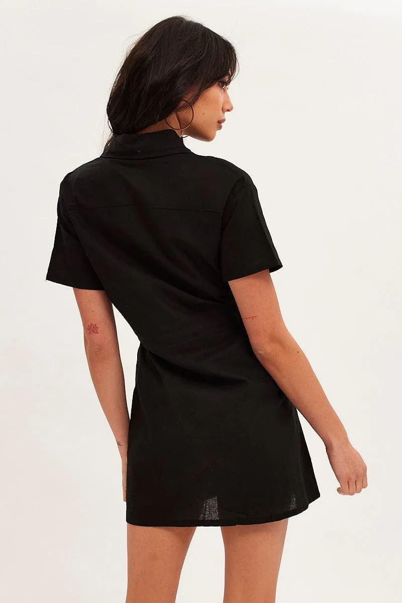Black Shirt Dress Pocket Short Sleeve Button Front sold by Ally Fashion product image thumbnail 5