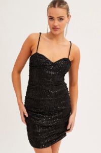 Black Sequin Ruched Mini Dress sold by Ally Fashion