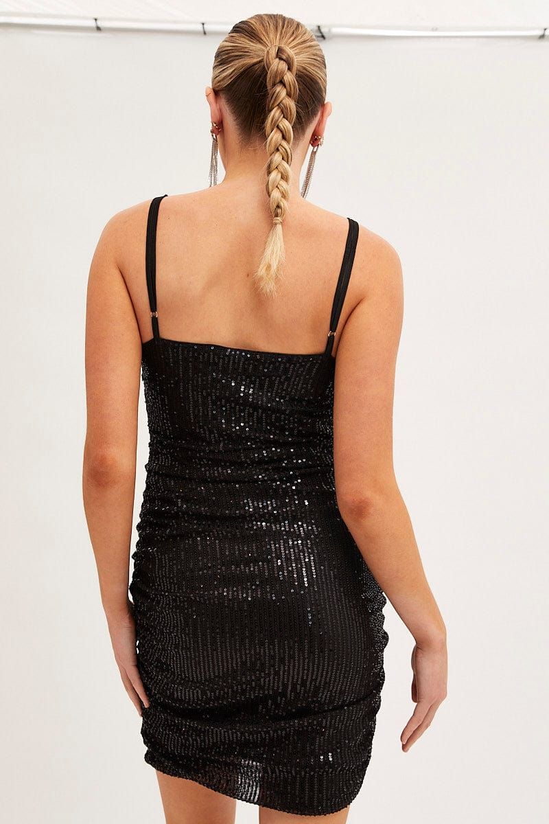Black Sequin Ruched Mini Dress sold by Ally Fashion product image thumbnail 5