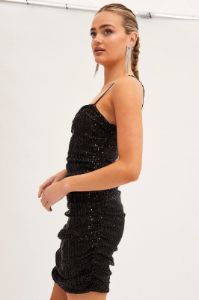 Black Sequin Ruched Mini Dress sold by Ally Fashion