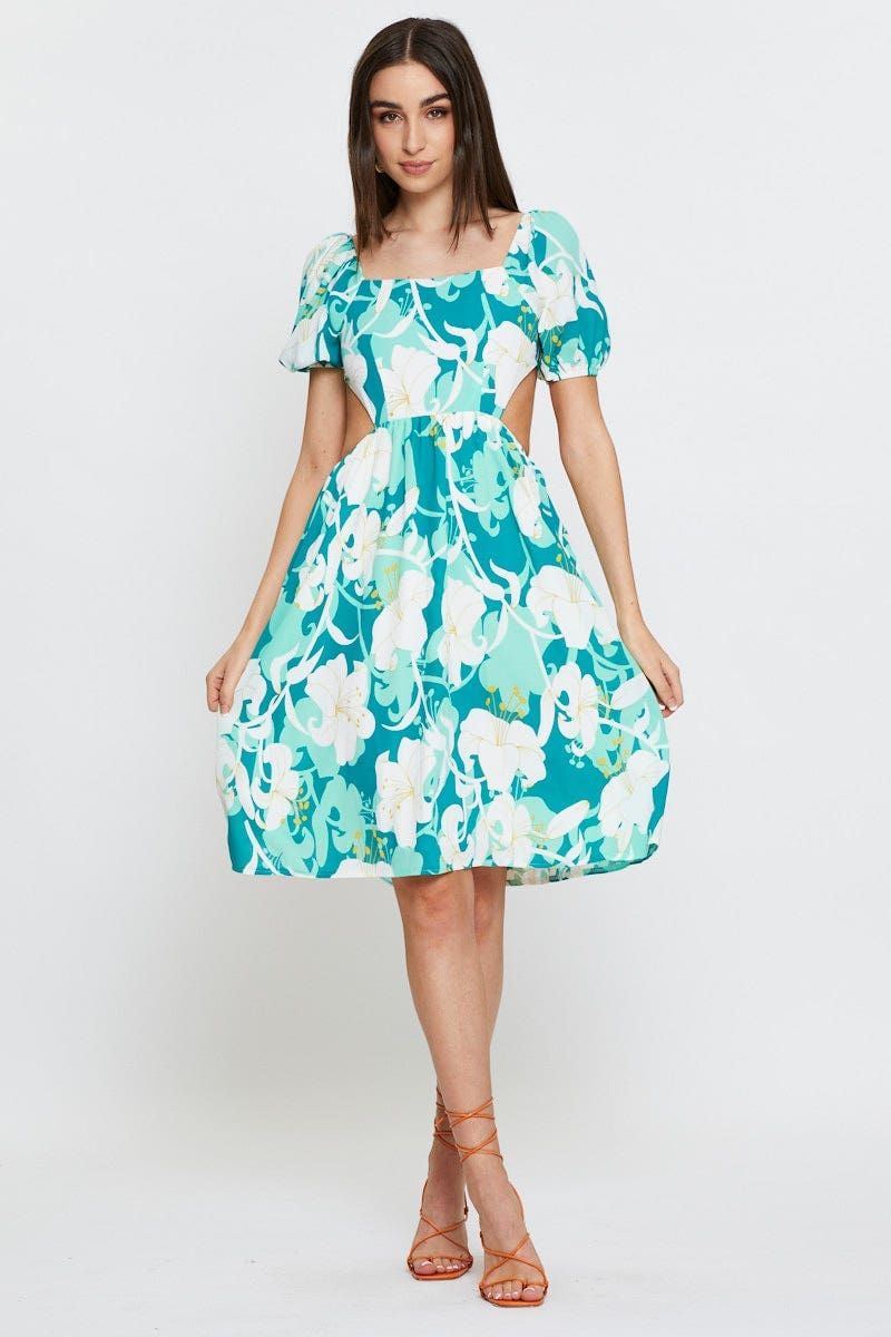 Print Midi Dress Ruffle Detail Skater sold by Ally Fashion product image thumbnail 2