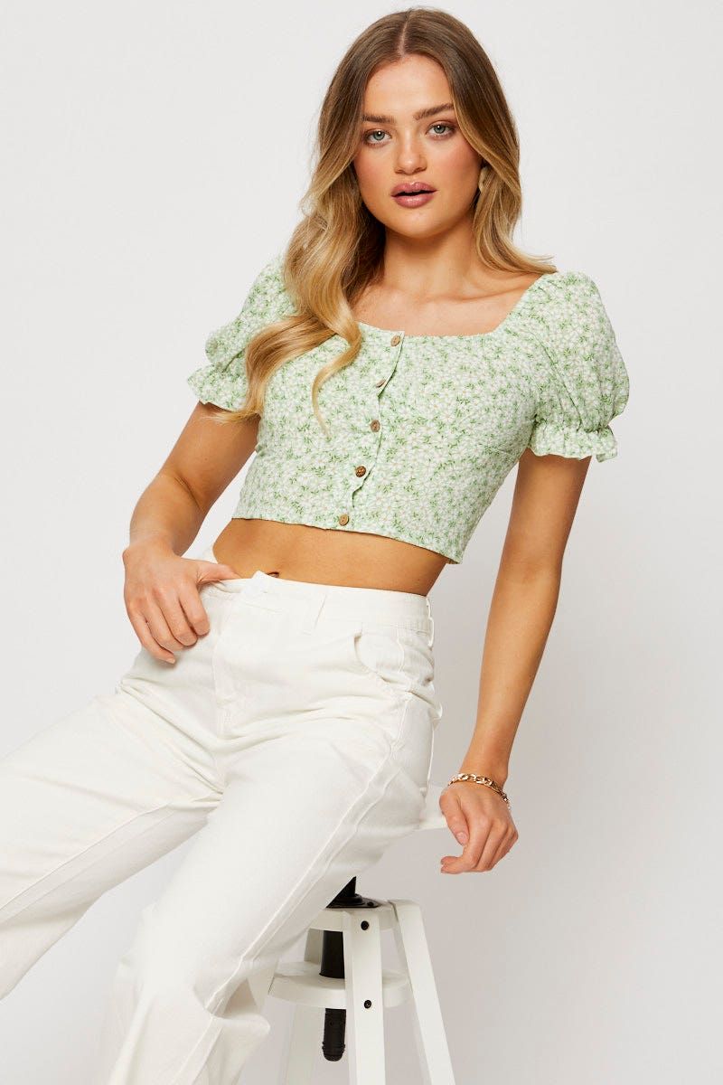 Print Crop Top Short Sleeve sold by Ally Fashion