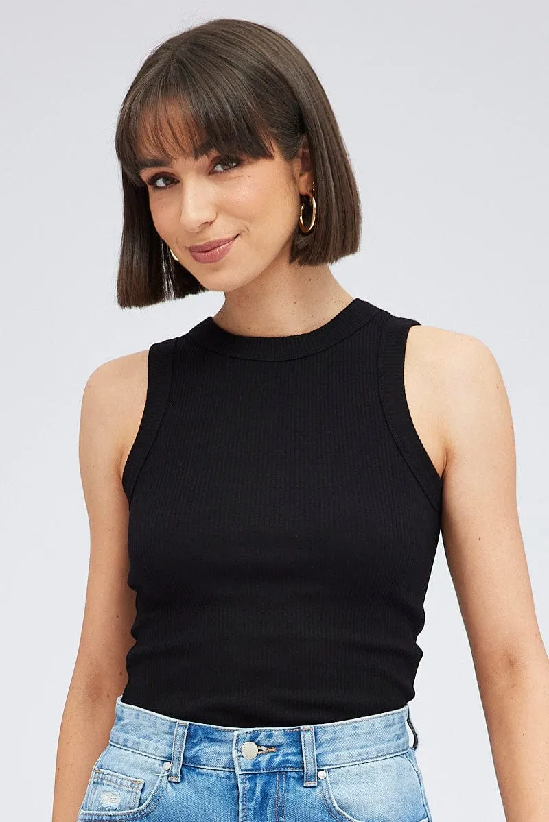 Black Tank Top Sleeveless Crew Neck Washed sold by Ally Fashion