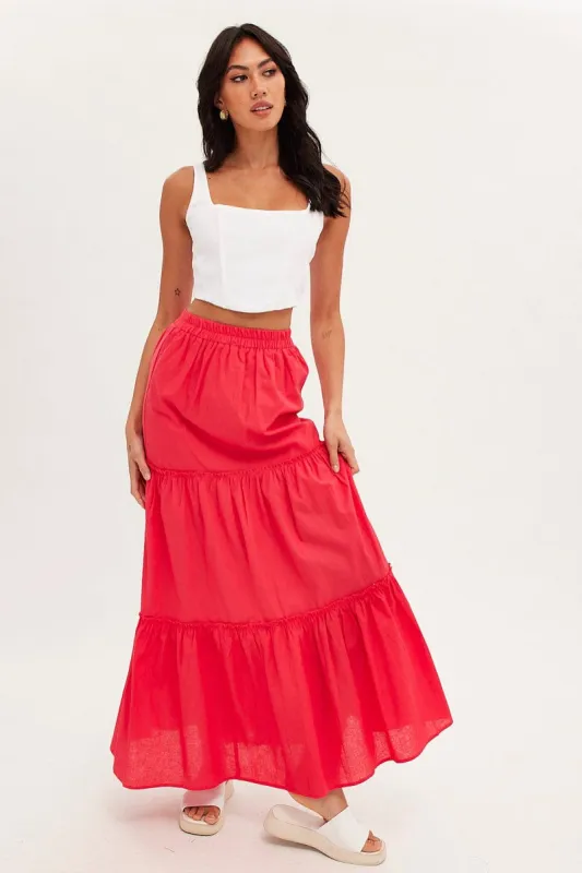 Red Maxi Skirt Tiered sold by Ally Fashion