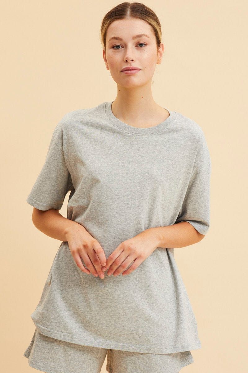 Grey Oversized T-Shirt Crew Neck Short Sleeve Cotton sold by Ally Fashion product image thumbnail 3