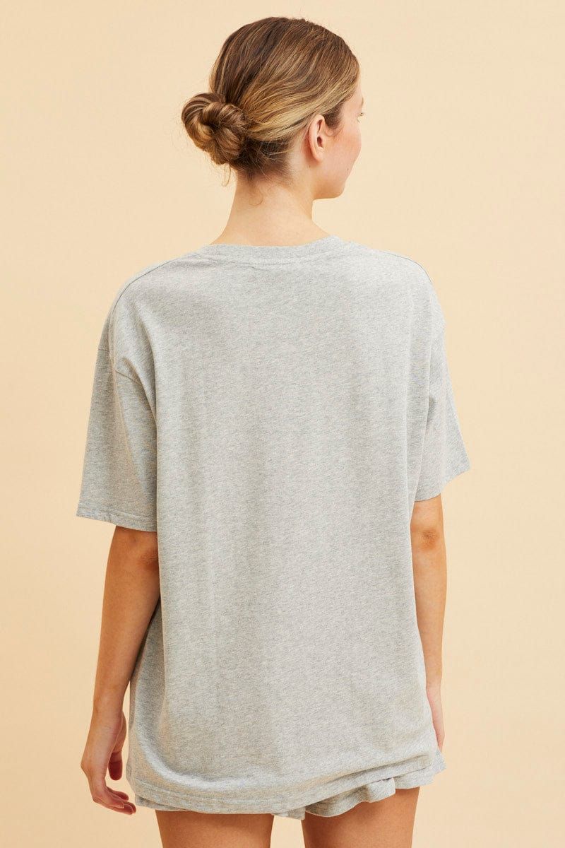 Grey Oversized T-Shirt Crew Neck Short Sleeve Cotton sold by Ally Fashion product image thumbnail 5