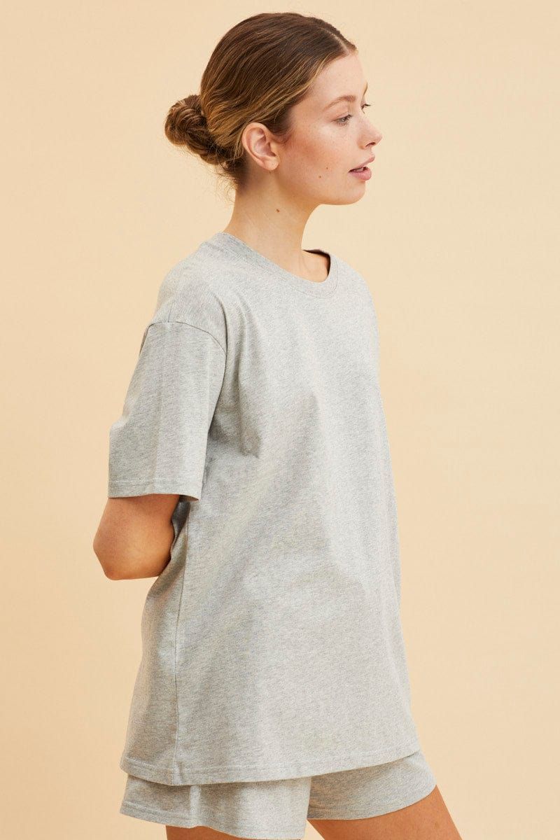 Grey Oversized T-Shirt Crew Neck Short Sleeve Cotton sold by Ally Fashion product image thumbnail 4