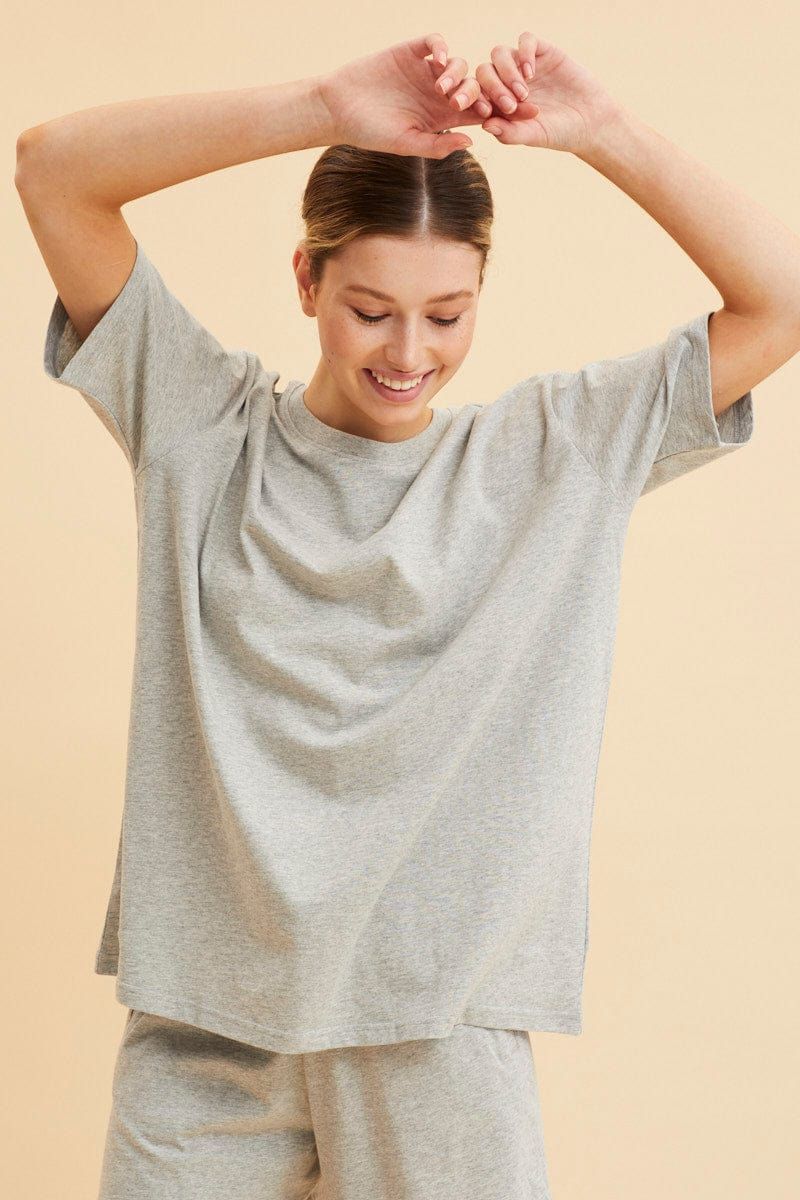 Grey Oversized T-Shirt Crew Neck Short Sleeve Cotton sold by Ally Fashion