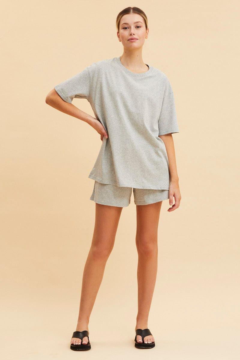 Grey Oversized T-Shirt Crew Neck Short Sleeve Cotton sold by Ally Fashion product image thumbnail 2