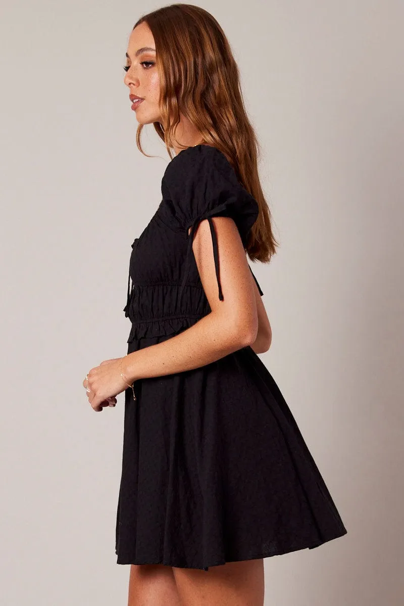 Black Fit and Flare Dress Short Sleeve Textured sold by Ally Fashion product image thumbnail 4
