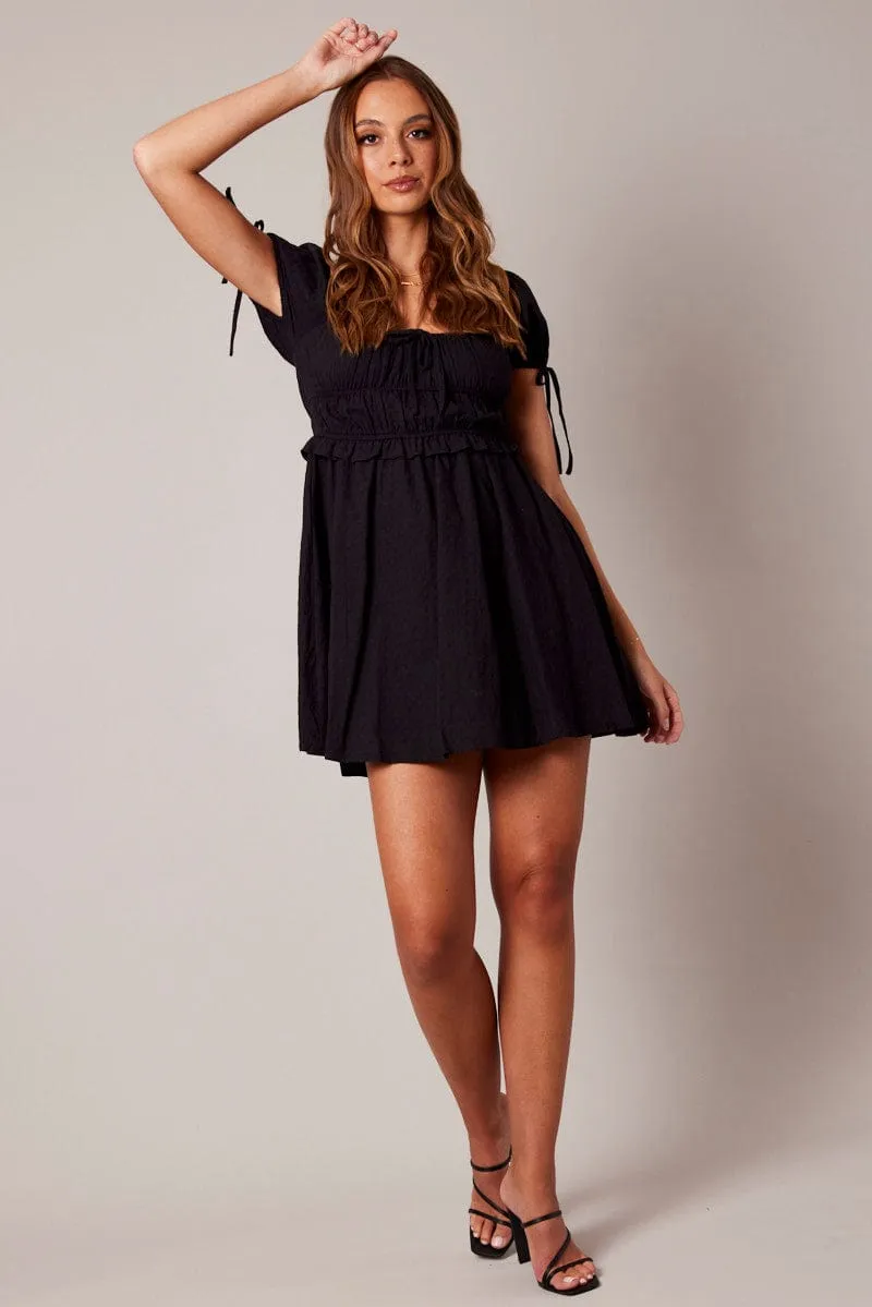Black Fit and Flare Dress Short Sleeve Textured sold by Ally Fashion