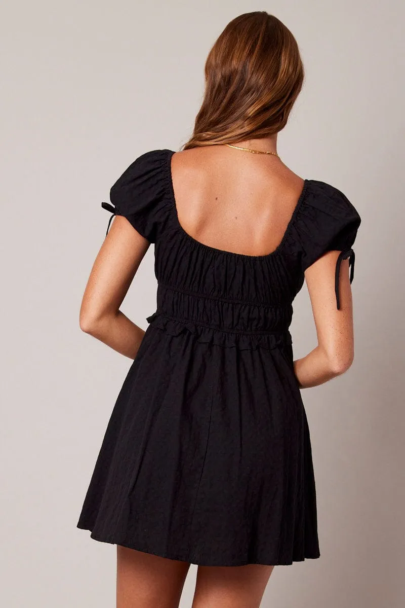 Black Fit and Flare Dress Short Sleeve Textured sold by Ally Fashion product image thumbnail 5