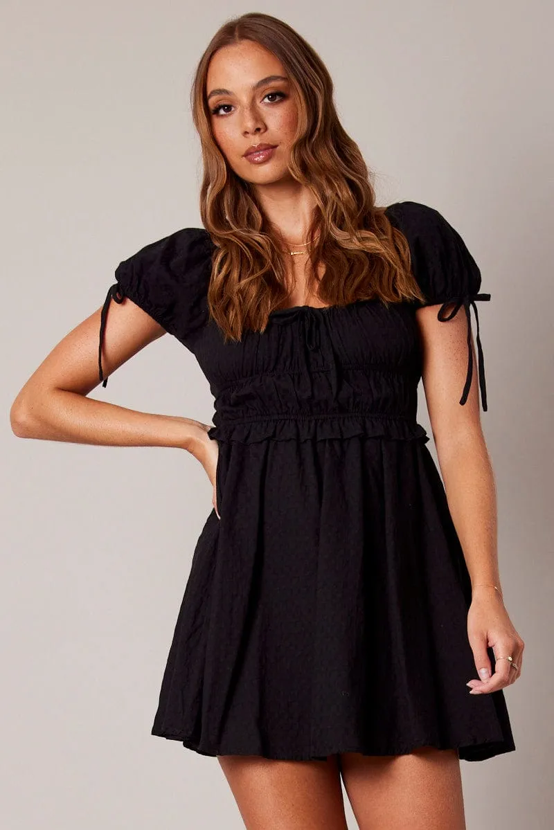 Black Fit and Flare Dress Short Sleeve Textured sold by Ally Fashion product image thumbnail 2