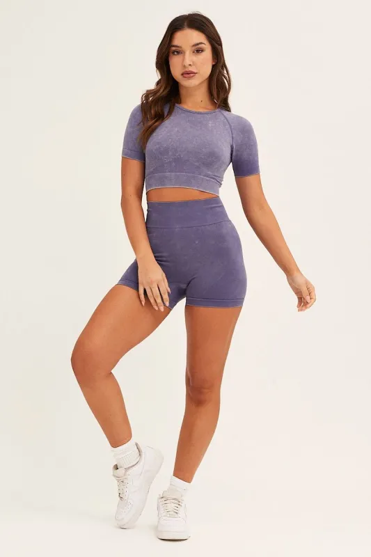 Blue Seamless Top And Shorts Activewear Set sold by Ally Fashion