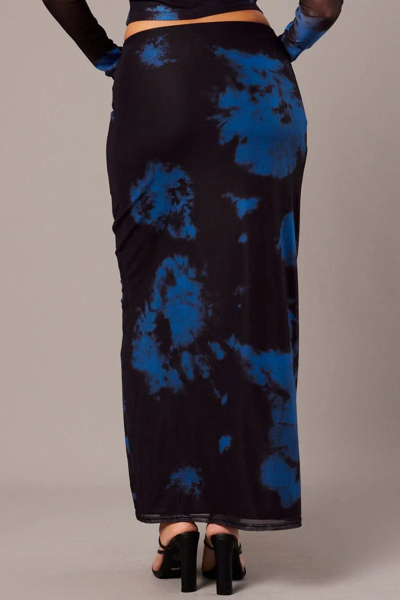 Blue Abstract Maxi Skirt High Rise Mesh sold by Ally Fashion product image thumbnail 5