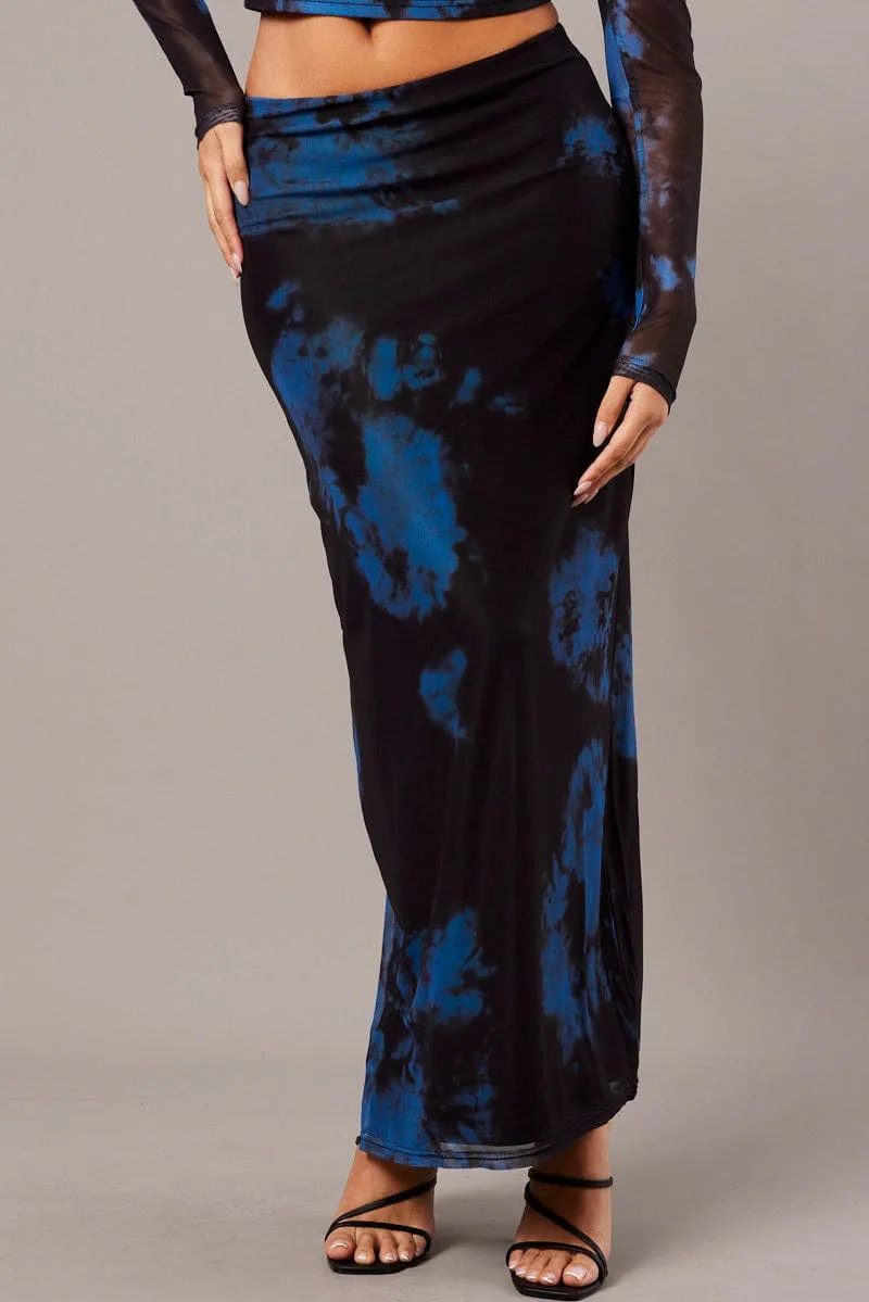 Blue Abstract Maxi Skirt High Rise Mesh sold by Ally Fashion product image thumbnail 3