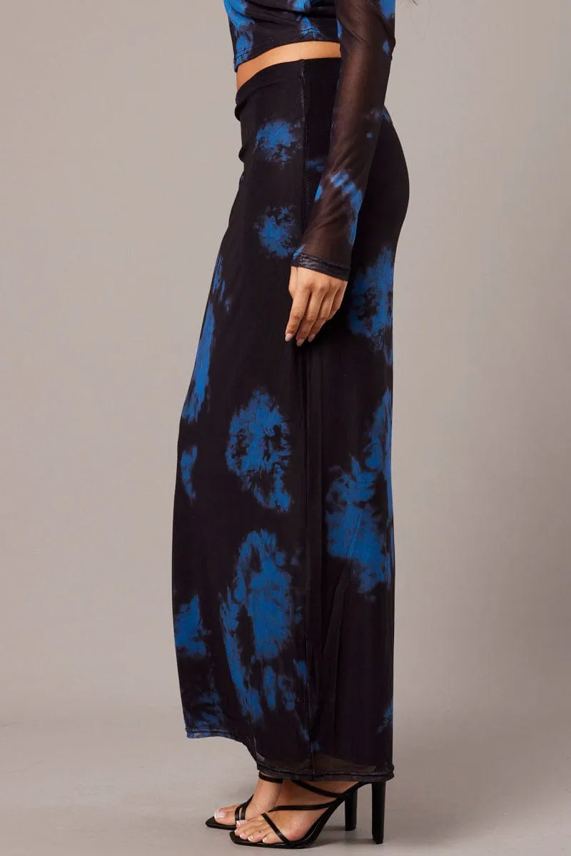 Blue Abstract Maxi Skirt High Rise Mesh sold by Ally Fashion product image thumbnail 4