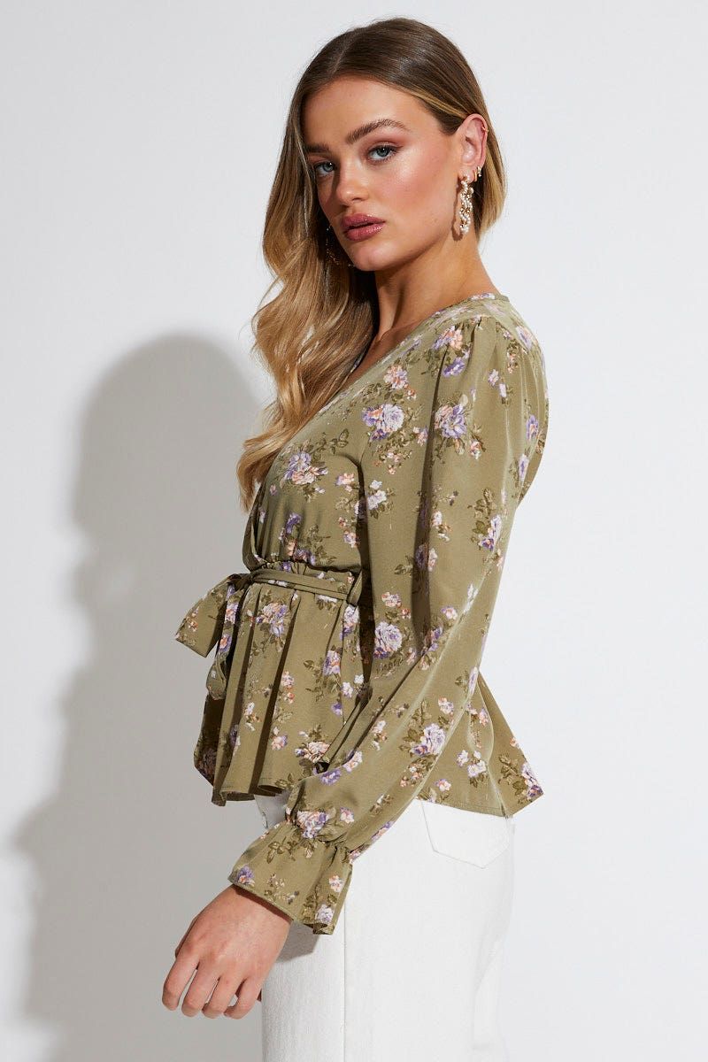 Print Wrap Top Long Sleeve sold by Ally Fashion product image thumbnail 3