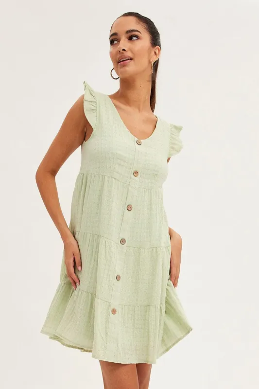 Green Button Front Mini Swing Dress sold by Ally Fashion