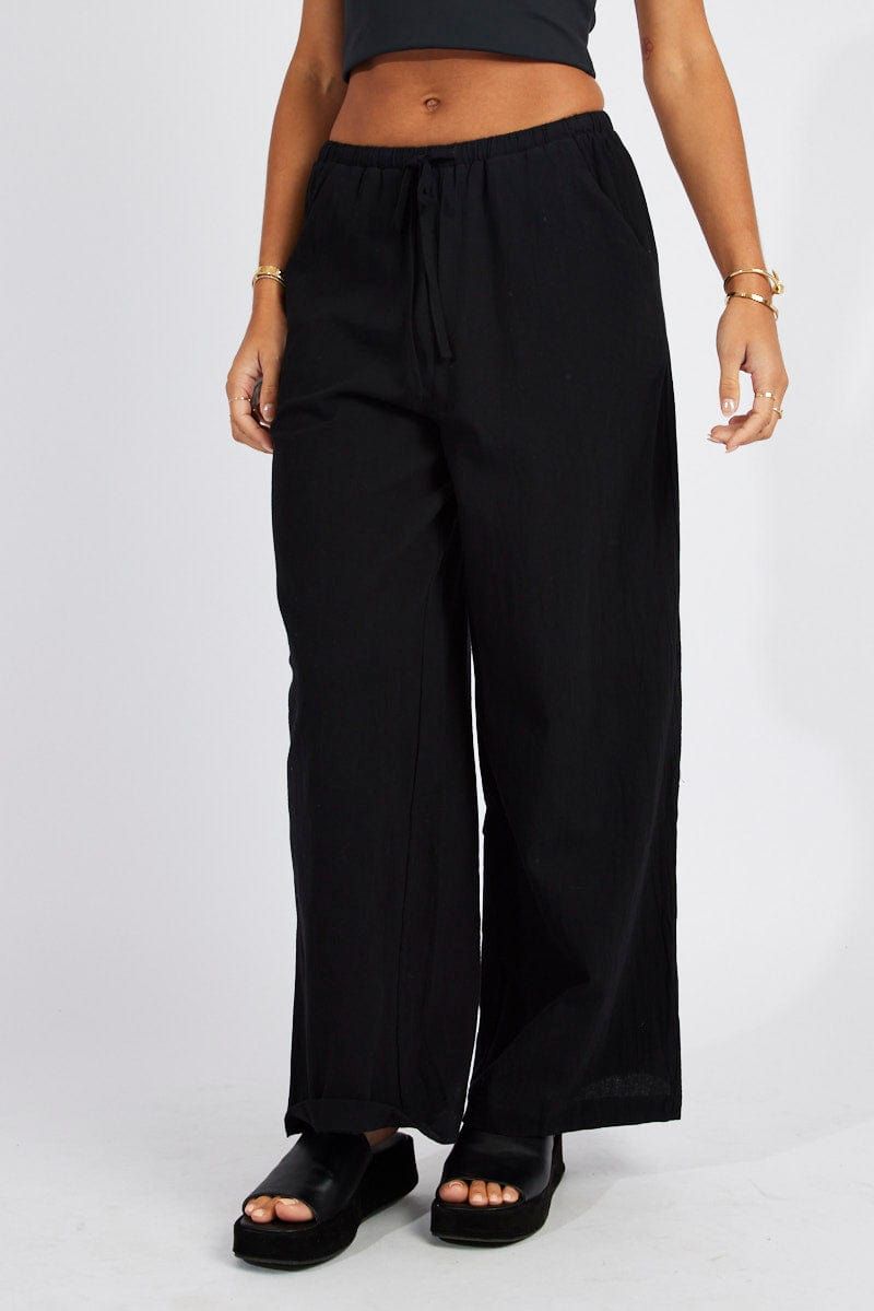Black Wide Leg Pants High Rise sold by Ally Fashion product image thumbnail 3