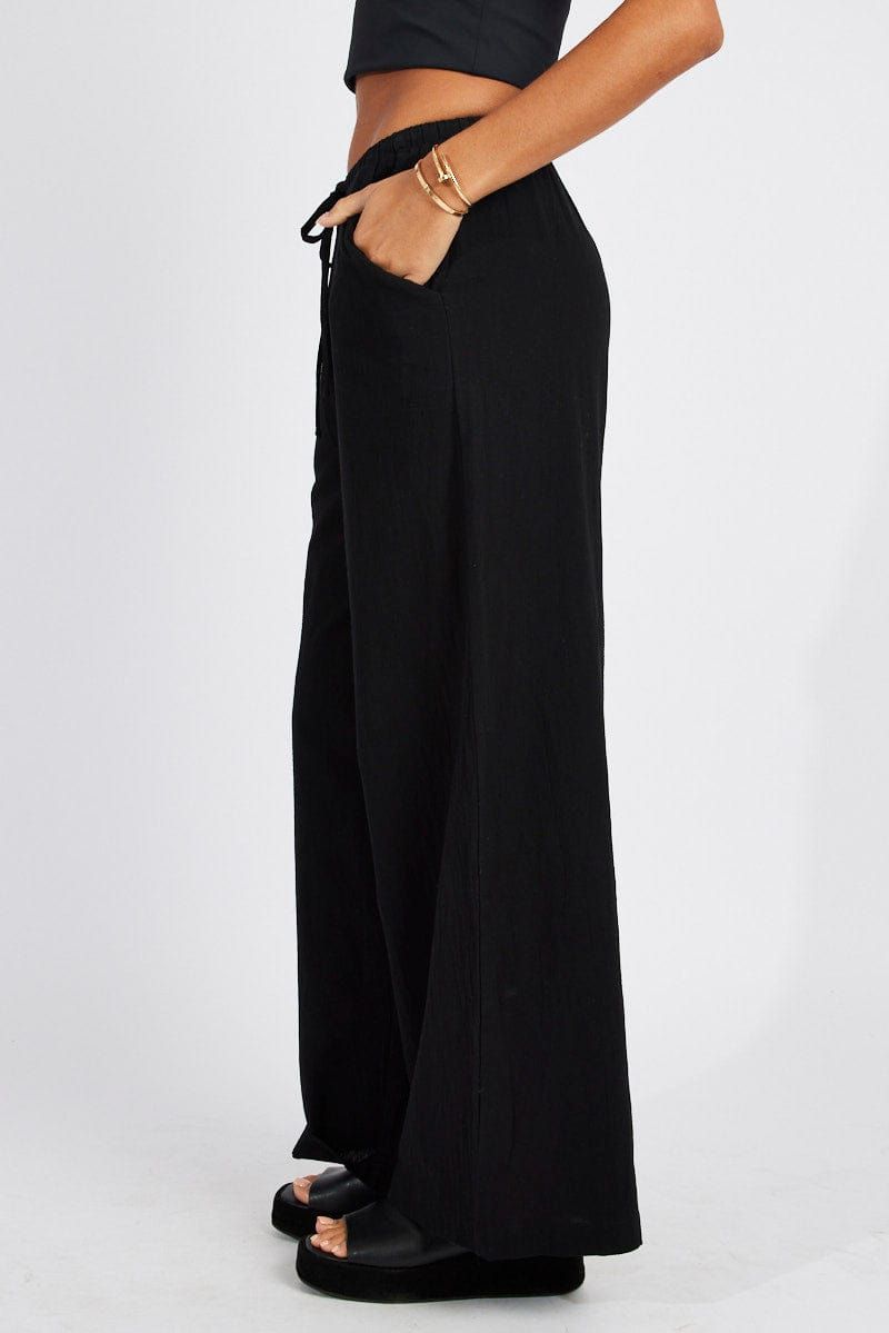 Black Wide Leg Pants High Rise sold by Ally Fashion product image thumbnail 4