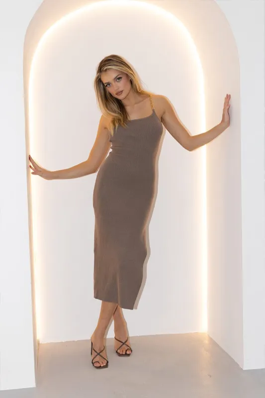 Beige Knit Dress Chain Shoulder sold by Ally Fashion