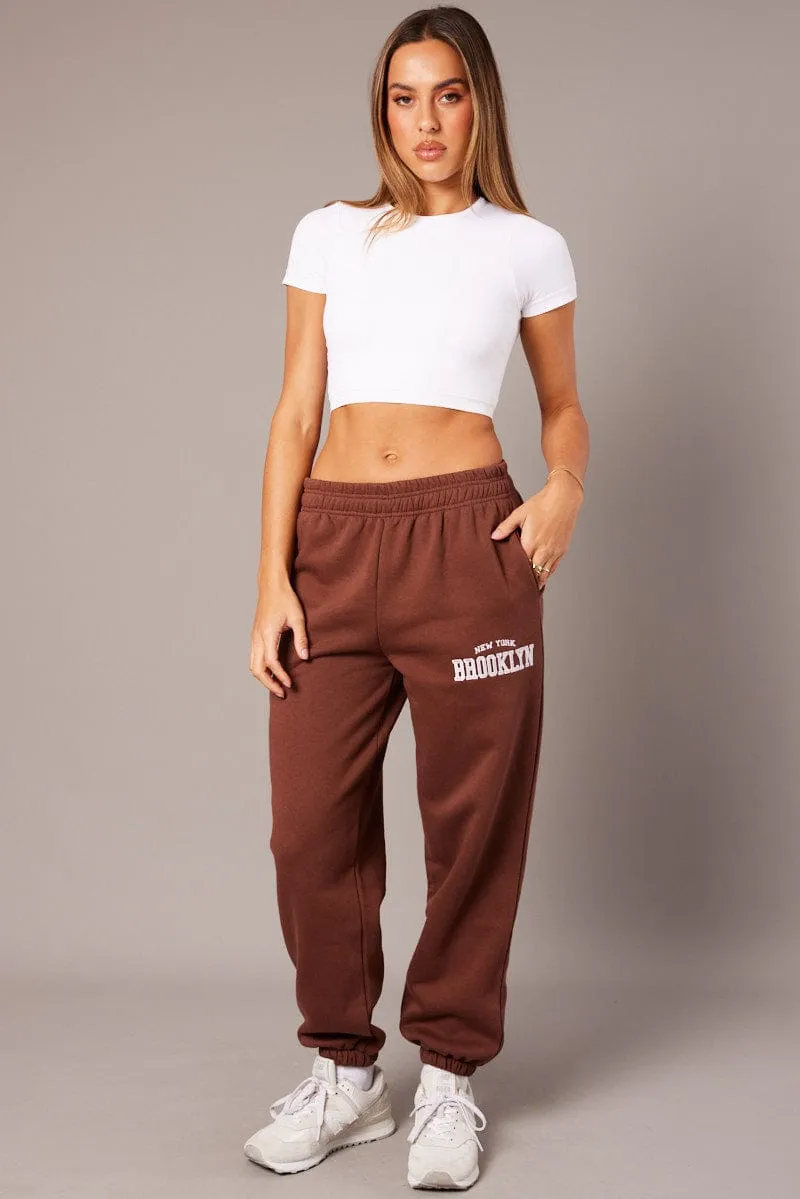 Brown Track Pants High Rise sold by Ally Fashion product image thumbnail 2